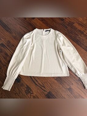 Bagatelle Collection Cream Faux leather sleeve blouse size L